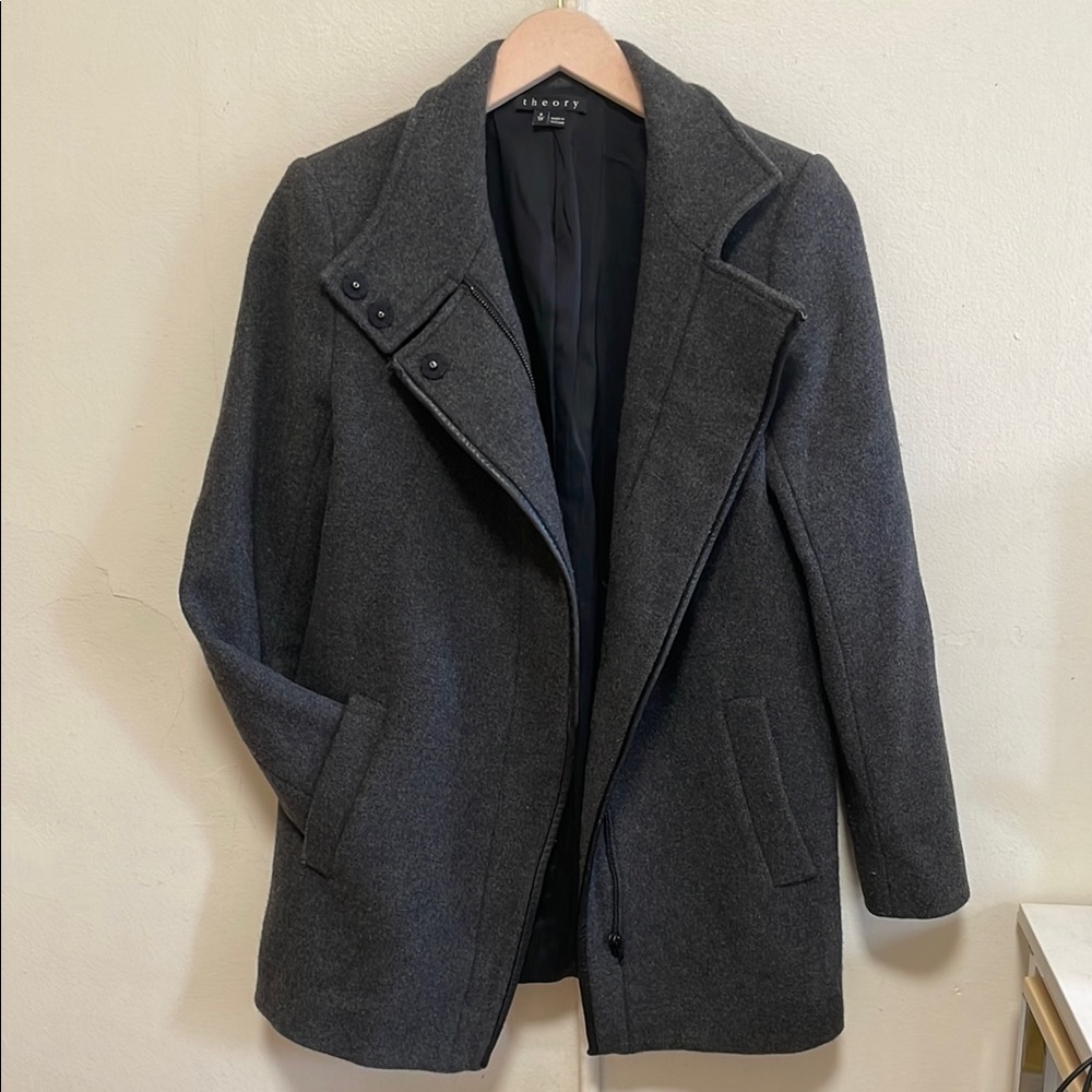 Theory Testro Dearly Coat with Leather Trim Size P